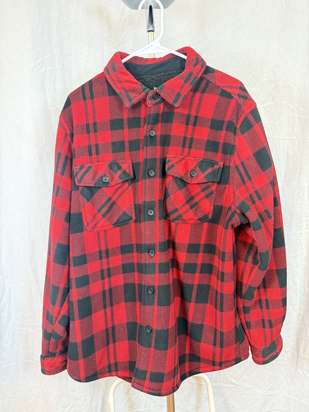 Boston Traders Men's Red & Black Plaid Button-Down Sherpa Lined Shirt sz XL